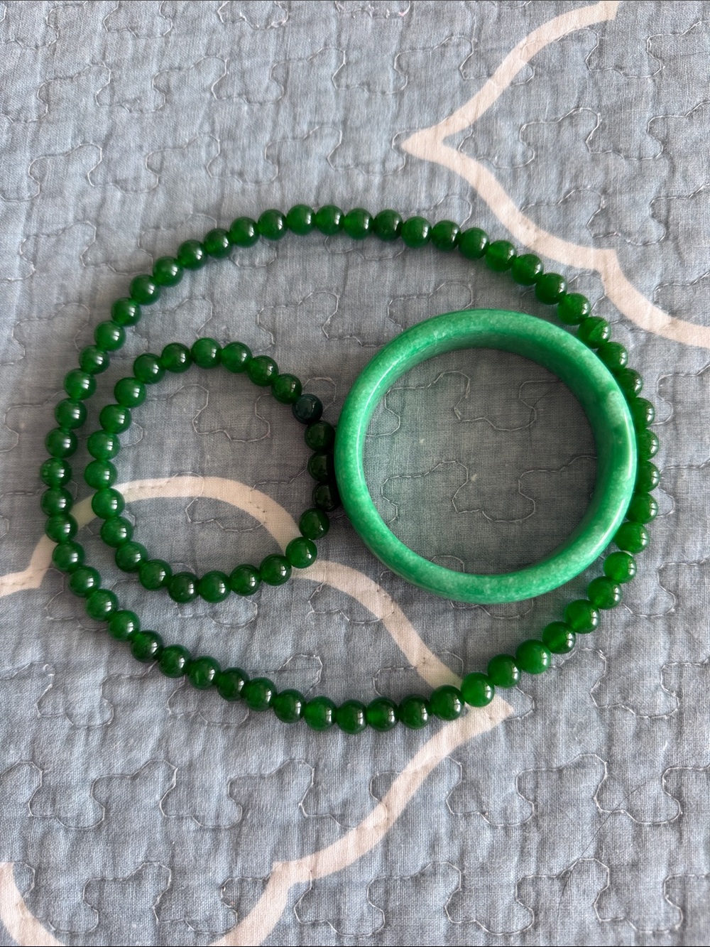 Green Beaded Necklace, Bracelet & Bangle Jewelry Set